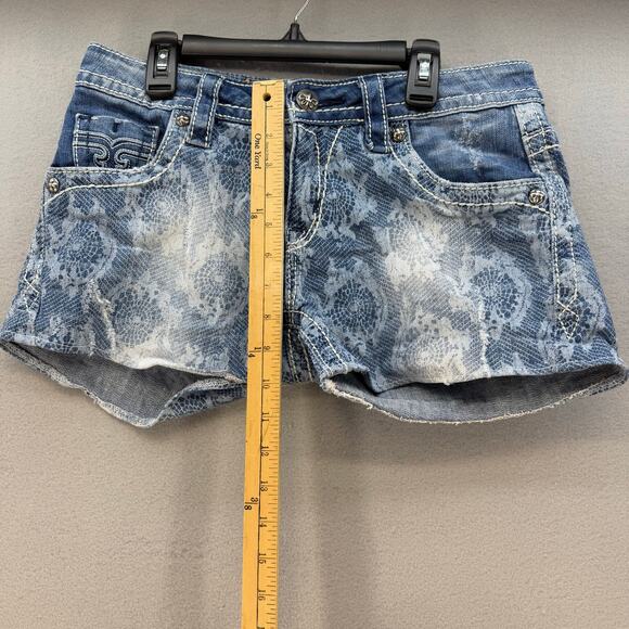 Rock Revival Short Women's 26x3 Light Blue Lace Print Lydia Easy Short Western - Picture 12 of 14